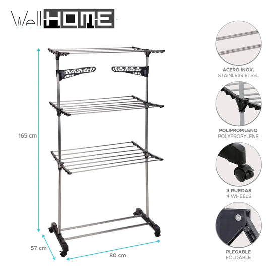 Vista lateral del tendedero plegable Well Home