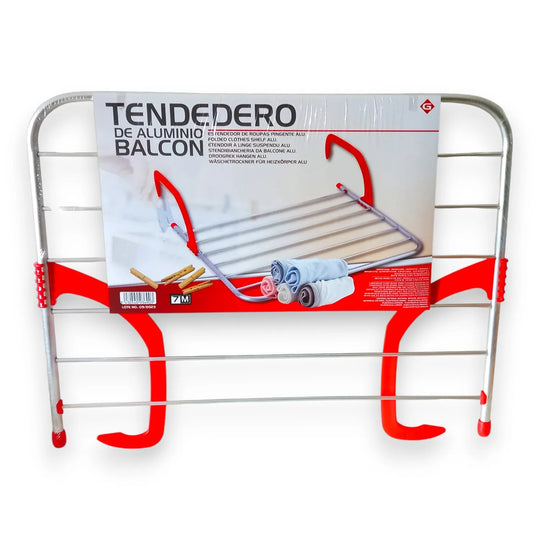 Tendedero retráctil compacto con ropa colgada
