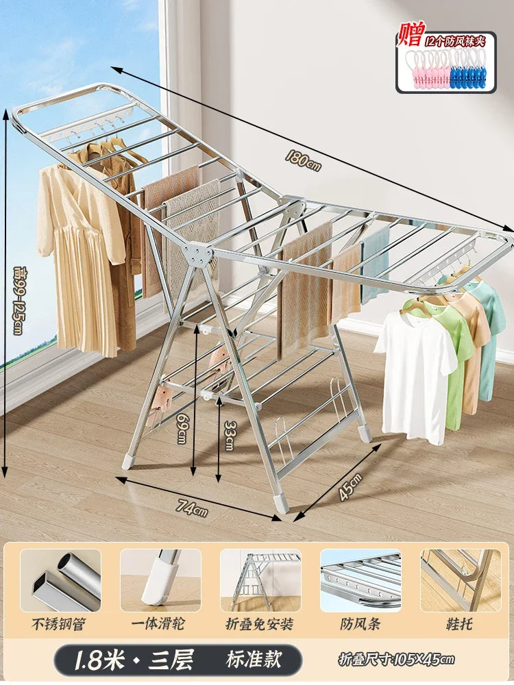 Tendedero de Ropa Plegable de Acero Inoxidable Multifuncional para Balcón