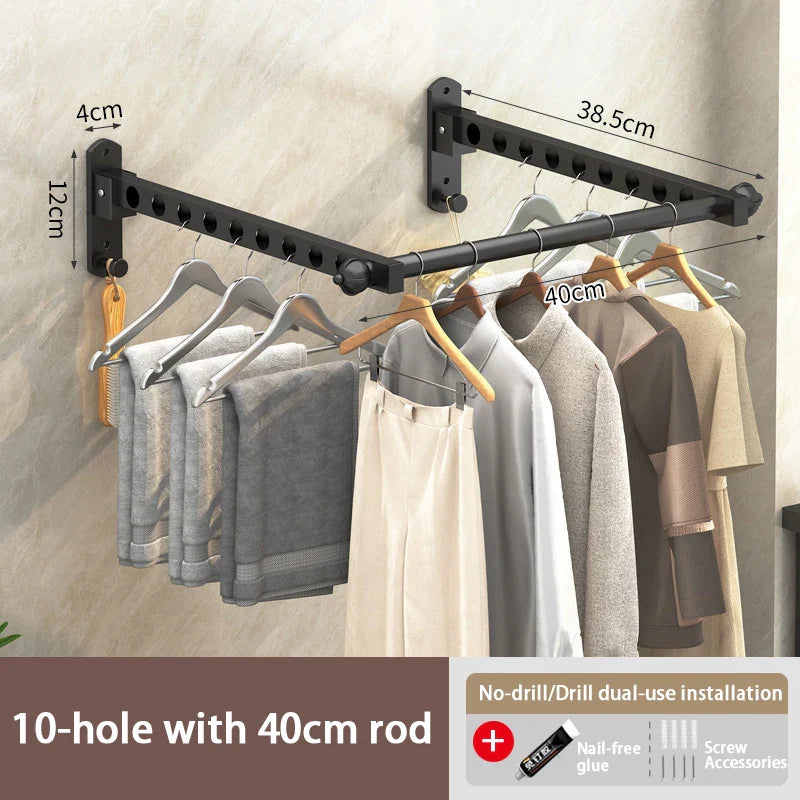 Tendedero de Ropa Plegable de Pared - Estante Metálico Negro para Lavandería, Balcón y Dormitorio (Diseño de Ahorro de Espacio)
