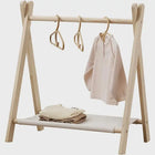 Tendedero de Ropa de Madera para Niños, Autoportante, Sin Perforaciones, Baja Altura, Móvil y Plegable