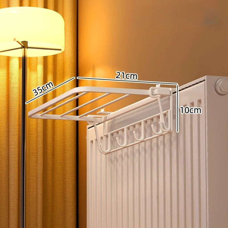 Estante Secador de Radiador de Pared Extraíble con Varillas - Ahorro de Espacio para Prendas de Invierno (Negro/Blanco)