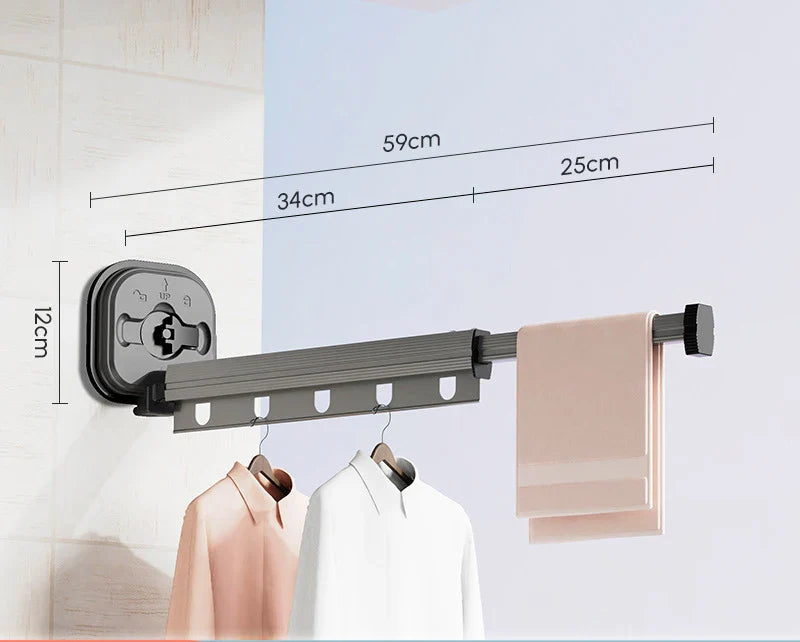 Tendedero de Ropa Retráctil Sin Perforación con Ventosa - Portátil y Plegable