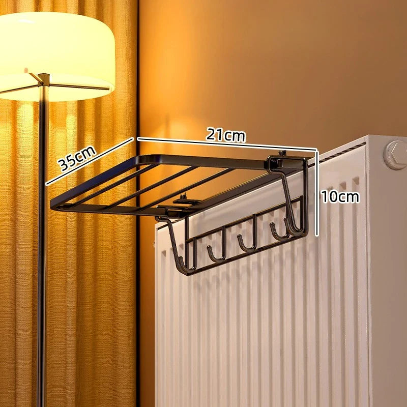 Tendedero de Pared para Radiador - Estante Secador Plegable - Ahorro de Espacio para Prendas de Invierno (Negro/Blanco)