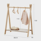 Tendedero de Ropa de Madera para Niños, Autoportante, Sin Perforaciones, Baja Altura, Móvil y Plegable