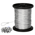Cable de acero inoxidable 50 m/196 ft con 50 crimps de aluminio, núcleo 7x7, cuerda 304 para colgar al aire libre, tendedero, jardín