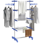 Homcom Tendedero Vertical de 4 Niveles con 6 Ruedas, 2 Laterales Plegables, Estantes Ajustables y Estructura de Acero Inoxidable, Azul