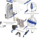 Homcom Tendedero Vertical de 4 Niveles con 6 Ruedas, 2 Laterales Plegables, Estantes Ajustables y Estructura de Acero Inoxidable, Azul
