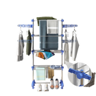 Homcom Tendedero Vertical de 4 Niveles con 6 Ruedas, 2 Laterales Plegables, Estantes Ajustables y Estructura de Acero Inoxidable, Azul