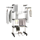 Homcom Tendedero Vertical de 4 Niveles con Ruedas, 2 Lados Plegables, Estantes Ajustables y Armazón de Acero Negro y Plateado