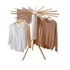 Juego de 1 Tendedero de Ropa Giratorio Plegable con Brazos de Madera, Base Trípode Ahorradora de Espacio y Barras Giratorias 360°, Ajustable y Compact