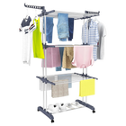 Mikomika tendedero de acero inoxidable plegable, 4 niveles con alas laterales, 6 bandejas retráctiles, capacidad 35 kg, 4 ruedas 360° y diseño plegabl