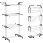 Mikomika tendedero de acero inoxidable plegable, 4 niveles con alas laterales, 6 bandejas retráctiles, capacidad 35 kg, 4 ruedas 360° y diseño plegabl