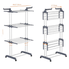 Mikomika tendedero de acero inoxidable plegable, 4 niveles con alas laterales, 6 bandejas retráctiles, capacidad 35 kg, 4 ruedas 360° y diseño plegabl