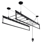 Percha de Ropa Manual de Alta Resistencia - 4 Barras 2.4m con 15 Barras para Toallas, Montaje en Techo Negro para Familias Grandes