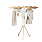 Set de Tendedero de Ropa Plegable Giratorio con Brazos de Madera, Base Trípode Ahorradora de Espacio y Barras Giratorias 360°, Ajustable Compacto