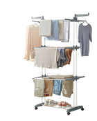 SONGMICS Tendedero de Ropa Plegable, 4 Niveles Móvil, Ruedas Bloqueables, Acero Inoxidable, 64x126x172 cm