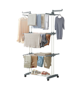 SONGMICS Tendedero de Ropa Plegable, 4 Niveles Móvil, Ruedas Bloqueables, Acero Inoxidable, 64x126x172 cm