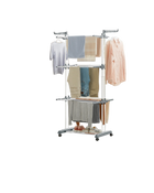 SONGMICS Tendedero de Ropa Plegable, 4 Niveles Móvil, Ruedas Bloqueables, Acero Inoxidable, 64x126x172 cm