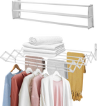 Tendedero de pared extensible 60/80/100cm - plegable interior/exterior acero blanco 9 barras 5m cuerda