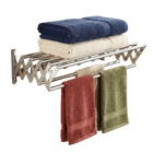 Tendedero de Pared Plegable de Acero Inoxidable con Ganchos, Gran Capacidad, Retráctil y Resistente a la Herrumbre