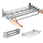Tendedero de Pared Plegable de Acero Inoxidable con Ganchos, Gran Capacidad, Retráctil y Resistente a la Herrumbre