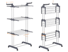 Tendedero de pie, 4 niveles, vertical plegable con ruedas, acero inoxidable, interior y exterior, gris
