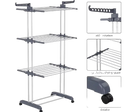 Tendedero de pie, 4 niveles, vertical plegable con ruedas, acero inoxidable, interior y exterior, gris