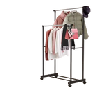 Tendedero de ropa de doble barra con ganchos, organizador colgante para ropa de dormitorio, perchero móvil con ruedas