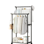 Tendedero de ropa de doble barra con ganchos, organizador colgante para ropa de dormitorio, perchero móvil con ruedas