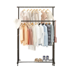 Tendedero de ropa de doble barra con ganchos, organizador colgante para ropa de dormitorio, perchero móvil con ruedas