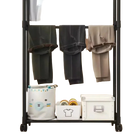 Tendedero de ropa de doble barra con ganchos, organizador colgante para ropa de dormitorio, perchero móvil con ruedas