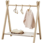 Tendedero de Ropa de Madera para Niños, Autoportante, Sin Perforaciones, Baja Altura, Móvil y Plegable