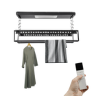 Tendedero de Ropa Eléctrico Retráctil 24W con Luz LED y Mando a Distancia - Techo, Negro/Blanco Hueso/Gris Claro