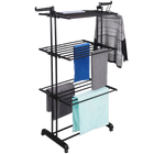 Tendedero de Ropa Metálico Vertical Negro con Ruedas 125x170 cm