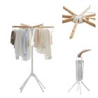 Tendedero de ropa plegable de 4 patas con 8 varillas de bambú y 40 ranuras para ganchos, color natural y blanco