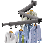 Tendedero de Ropa Plegable de Pared con Poste Retráctil, Ahorrador de Espacio 3 Pliegues