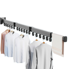 Tendedero de Ropa Plegable de Pared con Poste Retráctil, Ahorrador de Espacio 3 Pliegues