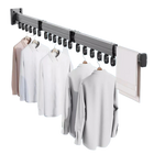 Tendedero de Ropa Plegable de Pared con Poste Retráctil, Ahorrador de Espacio 3 Pliegues