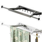 Tendedero de Ropa Plegable Invisible, Percha Telescópica Sin Perforaciones para Balcón y Ventana, Barra Interior para el Hogar
