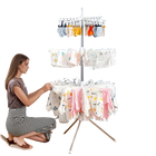 Tendedero de Ropa Plegable Trípode 360° Giratorio de Tres Niveles para Balcones y Uso Interior/Exterior