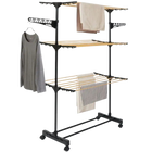 Tendedero de Ropa Plegable Vertical Bloom con 3 Alturas y Ruedas, Metal, Negro y Natural, 80-140x57x165 cm