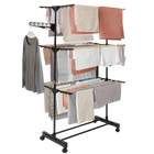 Tendedero de Ropa Plegable Vertical Bloom con 3 Alturas y Ruedas, Metal, Negro y Natural, 80-140x57x165 cm