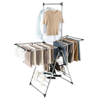 Tendedero de Ropa Plegable, Extensible, Ajustable con Alas y Estante para Zapatos