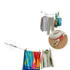Tendedero de ropa portátil antiviento con núcleo de alambre de acero y doble mosquetón