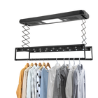 Tendedero Eléctrico Retráctil con Control Remoto 130-215x52 cm para Balcones de Madera
