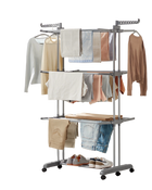 Tendedero Plegable 4 Niveles con Ruedas SONGMICS, 63.5x125.5x173 cm, Acero Inoxidable, 41 kg, Blanco Nude y Gris Paloma