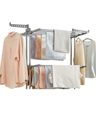 Tendedero Plegable 4 Niveles con Ruedas SONGMICS, 63.5x125.5x173 cm, Acero Inoxidable, 41 kg, Blanco Nude y Gris Paloma