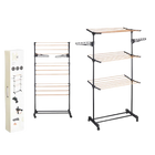 TopRed Tendedero Plegable Vertical con Ruedas, 4 Niveles, Madera Negra, Plástico Resistente, Interior y Exterior