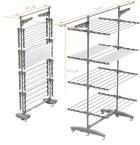 VOUNOT® Tendedero Vertical Plegable, Tendedores de Ropa Tipo Torre, Estantes Secado Ropa con Alas Plegables, 6 Ruedas y Malla